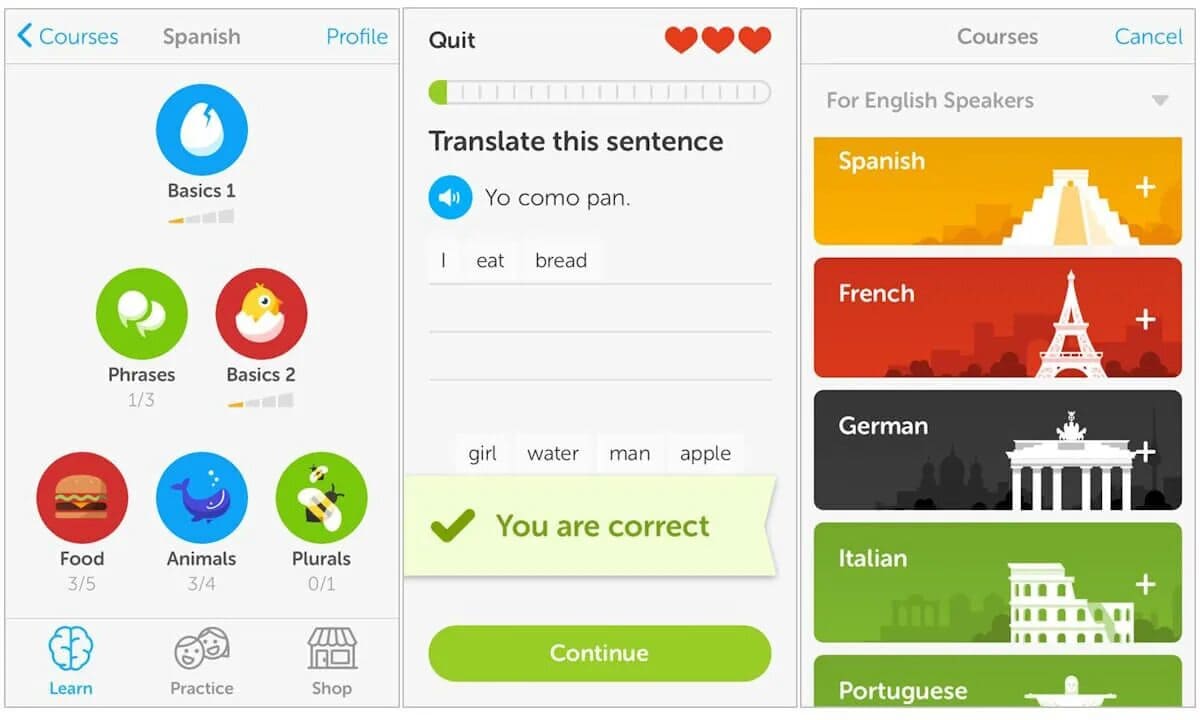 Screenshot of an interactive language lesson