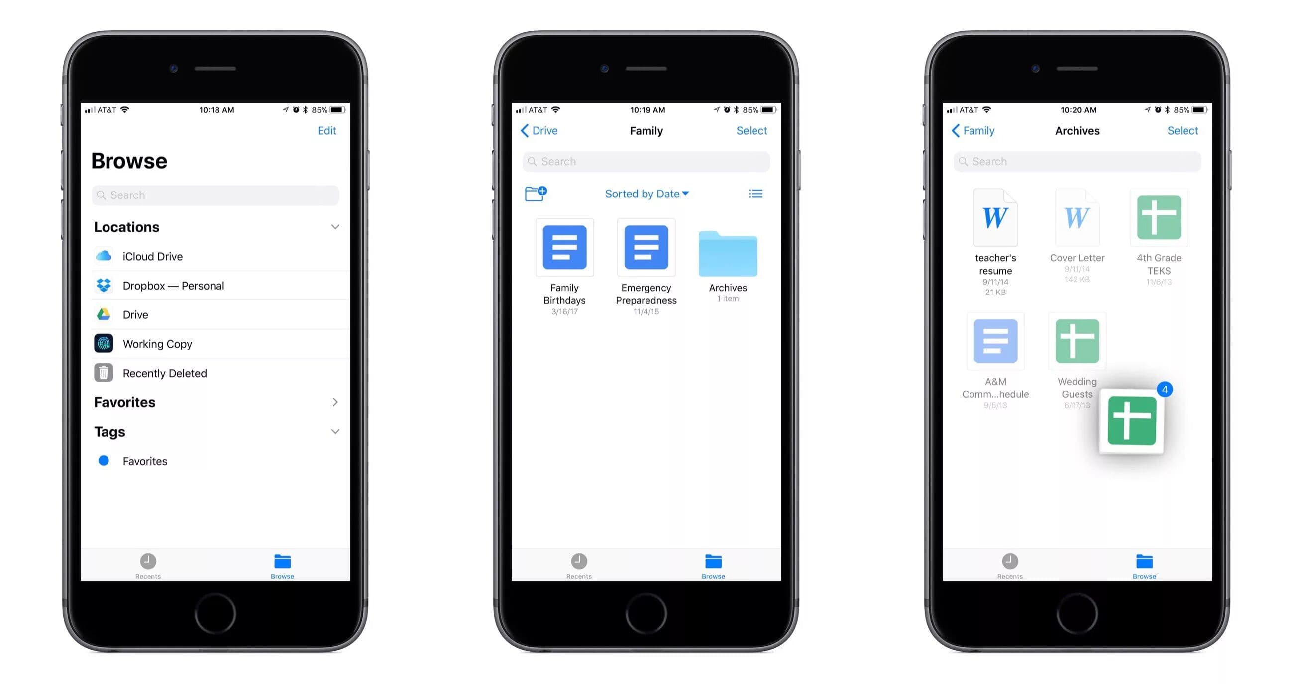 Sharing options screen
